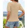 imageZESICA Womens 2025 Summer Waffle Knit Hollow Out T Shirts Crewneck Puff Short Sleeve Tops Casual Loose Tunic BlousesApricot