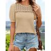 imageZESICA Womens 2025 Summer Waffle Knit Hollow Out T Shirts Crewneck Puff Short Sleeve Tops Casual Loose Tunic BlousesApricot