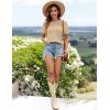 imageZESICA Womens 2025 Summer Waffle Knit Hollow Out T Shirts Crewneck Puff Short Sleeve Tops Casual Loose Tunic BlousesApricot