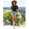 imageZESICA Womens 2025 Summer Waffle Knit Hollow Out T Shirts Crewneck Puff Short Sleeve Tops Casual Loose Tunic BlousesBlack
