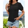 imageZESICA Womens 2025 Summer Waffle Knit Hollow Out T Shirts Crewneck Puff Short Sleeve Tops Casual Loose Tunic BlousesBlack