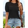 imageZESICA Womens 2025 Summer Waffle Knit Hollow Out T Shirts Crewneck Puff Short Sleeve Tops Casual Loose Tunic BlousesBlack