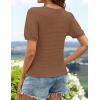 imageZESICA Womens 2025 Summer Waffle Knit Hollow Out T Shirts Crewneck Puff Short Sleeve Tops Casual Loose Tunic BlousesBrown