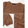 imageZESICA Womens 2025 Summer Waffle Knit Hollow Out T Shirts Crewneck Puff Short Sleeve Tops Casual Loose Tunic BlousesBrown