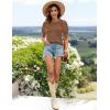 imageZESICA Womens 2025 Summer Waffle Knit Hollow Out T Shirts Crewneck Puff Short Sleeve Tops Casual Loose Tunic BlousesBrown