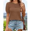 imageZESICA Womens 2025 Summer Waffle Knit Hollow Out T Shirts Crewneck Puff Short Sleeve Tops Casual Loose Tunic BlousesBrown