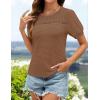 imageZESICA Womens 2025 Summer Waffle Knit Hollow Out T Shirts Crewneck Puff Short Sleeve Tops Casual Loose Tunic BlousesBrown