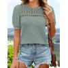 imageZESICA Womens 2025 Summer Waffle Knit Hollow Out T Shirts Crewneck Puff Short Sleeve Tops Casual Loose Tunic BlousesGreen