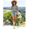 imageZESICA Womens 2025 Summer Waffle Knit Hollow Out T Shirts Crewneck Puff Short Sleeve Tops Casual Loose Tunic BlousesGreen