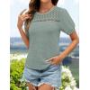imageZESICA Womens 2025 Summer Waffle Knit Hollow Out T Shirts Crewneck Puff Short Sleeve Tops Casual Loose Tunic BlousesGreen