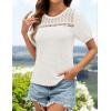 imageZESICA Womens 2025 Summer Waffle Knit Hollow Out T Shirts Crewneck Puff Short Sleeve Tops Casual Loose Tunic BlousesWhite