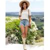 imageZESICA Womens 2025 Summer Waffle Knit Hollow Out T Shirts Crewneck Puff Short Sleeve Tops Casual Loose Tunic BlousesWhite