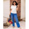 imageZESICA Womens 2025 Summer Waffle Knit Hollow Out T Shirts Crewneck Puff Short Sleeve Tops Casual Loose Tunic BlousesWhite