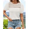 imageZESICA Womens 2025 Summer Waffle Knit Hollow Out T Shirts Crewneck Puff Short Sleeve Tops Casual Loose Tunic BlousesWhite