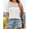 imageZESICA Womens 2025 Summer Waffle Knit Hollow Out T Shirts Crewneck Puff Short Sleeve Tops Casual Loose Tunic BlousesWhite