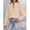 imageZESICA Womens Casual Blouse Tops Puff Long Sleeve Button V Neck Hollow Out Eyelet Lace Embroidered Shirt DressyApricot