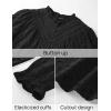 imageZESICA Womens Casual Blouse Tops Puff Long Sleeve Button V Neck Hollow Out Eyelet Lace Embroidered Shirt DressyBlack