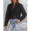 imageZESICA Womens Casual Blouse Tops Puff Long Sleeve Button V Neck Hollow Out Eyelet Lace Embroidered Shirt DressyBlack