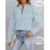 imageZESICA Womens Casual Blouse Tops Puff Long Sleeve Button V Neck Hollow Out Eyelet Lace Embroidered Shirt DressyBlue