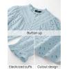 imageZESICA Womens Casual Blouse Tops Puff Long Sleeve Button V Neck Hollow Out Eyelet Lace Embroidered Shirt DressyBlue