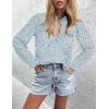 imageZESICA Womens Casual Blouse Tops Puff Long Sleeve Button V Neck Hollow Out Eyelet Lace Embroidered Shirt DressyBlue