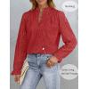imageZESICA Womens Casual Blouse Tops Puff Long Sleeve Button V Neck Hollow Out Eyelet Lace Embroidered Shirt DressyCoral