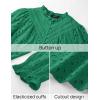 imageZESICA Womens Casual Blouse Tops Puff Long Sleeve Button V Neck Hollow Out Eyelet Lace Embroidered Shirt DressyGreen