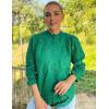 imageZESICA Womens Casual Blouse Tops Puff Long Sleeve Button V Neck Hollow Out Eyelet Lace Embroidered Shirt DressyGreen