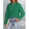 imageZESICA Womens Casual Blouse Tops Puff Long Sleeve Button V Neck Hollow Out Eyelet Lace Embroidered Shirt DressyGreen