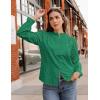 imageZESICA Womens Casual Blouse Tops Puff Long Sleeve Button V Neck Hollow Out Eyelet Lace Embroidered Shirt DressyGreen