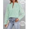 imageZESICA Womens Casual Blouse Tops Puff Long Sleeve Button V Neck Hollow Out Eyelet Lace Embroidered Shirt DressyMint