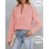 imageZESICA Womens Casual Blouse Tops Puff Long Sleeve Button V Neck Hollow Out Eyelet Lace Embroidered Shirt DressyPink