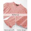imageZESICA Womens Casual Blouse Tops Puff Long Sleeve Button V Neck Hollow Out Eyelet Lace Embroidered Shirt DressyPink