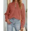 imageZESICA Womens Casual Blouse Tops Puff Long Sleeve Button V Neck Hollow Out Eyelet Lace Embroidered Shirt DressyRed Brown