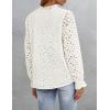 imageZESICA Womens Casual Blouse Tops Puff Long Sleeve Button V Neck Hollow Out Eyelet Lace Embroidered Shirt DressyWhite