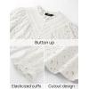 imageZESICA Womens Casual Blouse Tops Puff Long Sleeve Button V Neck Hollow Out Eyelet Lace Embroidered Shirt DressyWhite