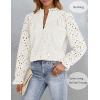 imageZESICA Womens Casual Blouse Tops Puff Long Sleeve Button V Neck Hollow Out Eyelet Lace Embroidered Shirt DressyWhite