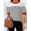 imageZESICA Womens Casual Striped Tops Short Sleeve Crew Neck Ribbed Knit T Shirts Comfy Loose Basic Pullover SweaterCream
