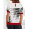 imageZESICA Womens Casual Striped Tops Short Sleeve Crew Neck Ribbed Knit T Shirts Comfy Loose Basic Pullover SweaterCream