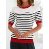 imageZESICA Womens Casual Striped Tops Short Sleeve Crew Neck Ribbed Knit T Shirts Comfy Loose Basic Pullover SweaterCream