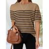 imageZESICA Womens Casual Striped Tops Short Sleeve Crew Neck Ribbed Knit T Shirts Comfy Loose Basic Pullover SweaterKhaki