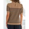 imageZESICA Womens Casual Striped Tops Short Sleeve Crew Neck Ribbed Knit T Shirts Comfy Loose Basic Pullover SweaterKhaki