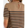 imageZESICA Womens Casual Striped Tops Short Sleeve Crew Neck Ribbed Knit T Shirts Comfy Loose Basic Pullover SweaterKhaki