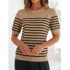 imageZESICA Womens Casual Striped Tops Short Sleeve Crew Neck Ribbed Knit T Shirts Comfy Loose Basic Pullover SweaterKhaki