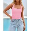 imageZESICA Womens Halter Tank Tops 2025 Summer Scoop Neck Backless Shirts Slim Fitted Casual Ruched Sleeveless TopsPink