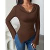imageZESICA Womens Long Sleeve Cowl Neck Shirts Slim Fit Going Out Y2k Tops Blouses 2025 Fall Outfits Fashion ClothesBrown