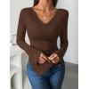 imageZESICA Womens Long Sleeve Cowl Neck Shirts Slim Fit Going Out Y2k Tops Blouses 2025 Fall Outfits Fashion ClothesBrown
