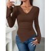 imageZESICA Womens Long Sleeve Cowl Neck Shirts Slim Fit Going Out Y2k Tops Blouses 2025 Fall Outfits Fashion ClothesBrown