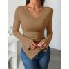 imageZESICA Womens Long Sleeve Cowl Neck Shirts Slim Fit Going Out Y2k Tops Blouses 2025 Fall Outfits Fashion ClothesKhaki