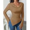 imageZESICA Womens Long Sleeve Cowl Neck Shirts Slim Fit Going Out Y2k Tops Blouses 2025 Fall Outfits Fashion ClothesKhaki